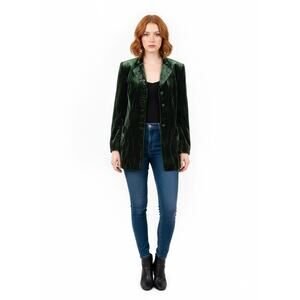 Vintage Rena Lange German Green Velvet Blazer with Beading